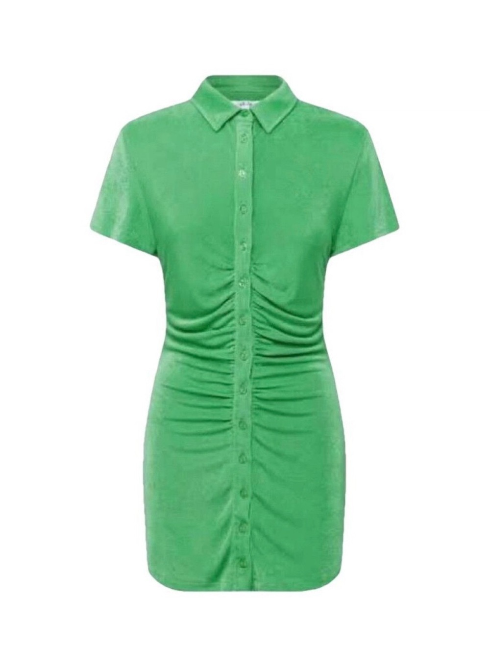 With Jean Green Ruched Button-Front Shirt Dress